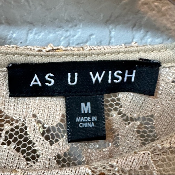 As U Wish Gold Champagne Lace Sequin Cocktail Holiday Dress Size M - Picture 6 of 6